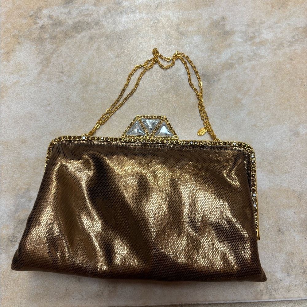 Glamorous Bronze Evening Clutch with Chain